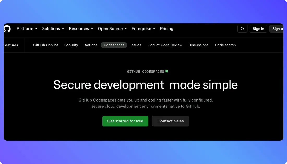 GitHub Codespaces Home page