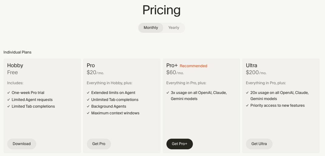 Cursor Pricing Plan
