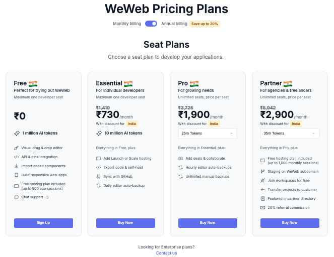 WeWeb Seat Pricing Plan