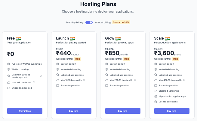 WeWeb Hosting Plan