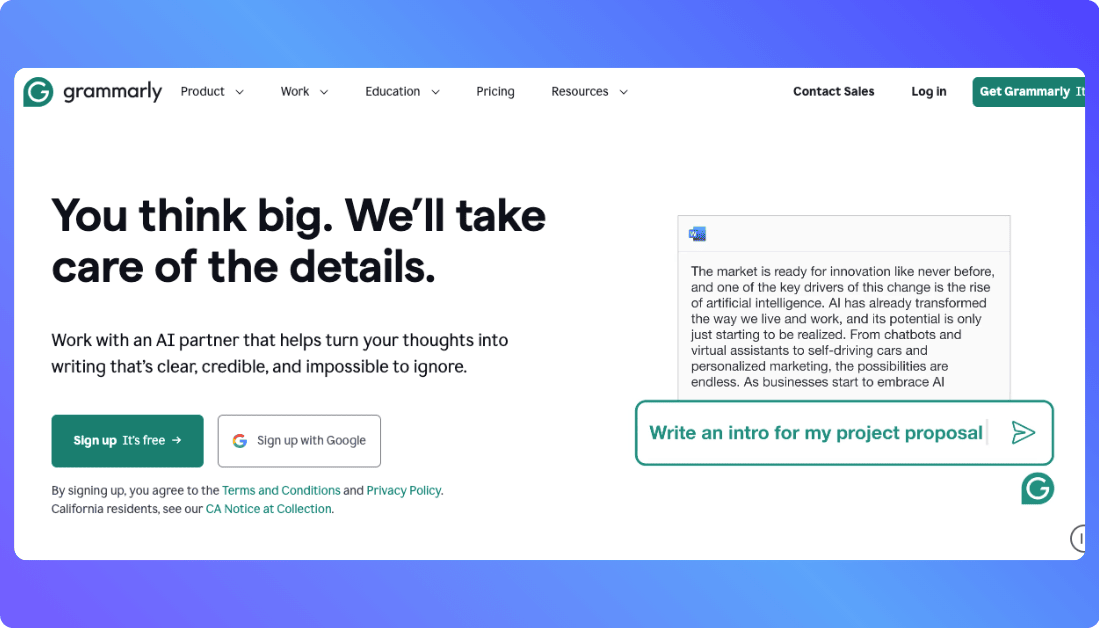 Grammarly Home Page