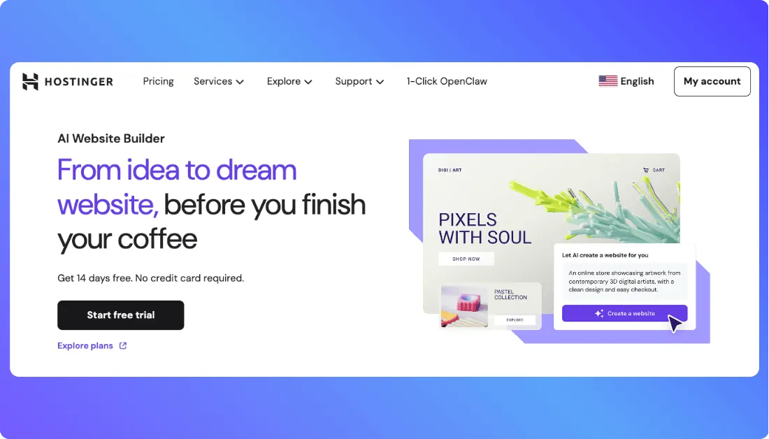 Hostinger AI Builder Home Page