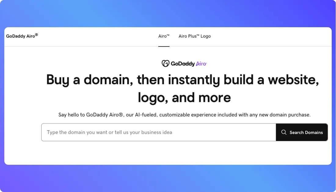 GoDaddy Airo Home Page